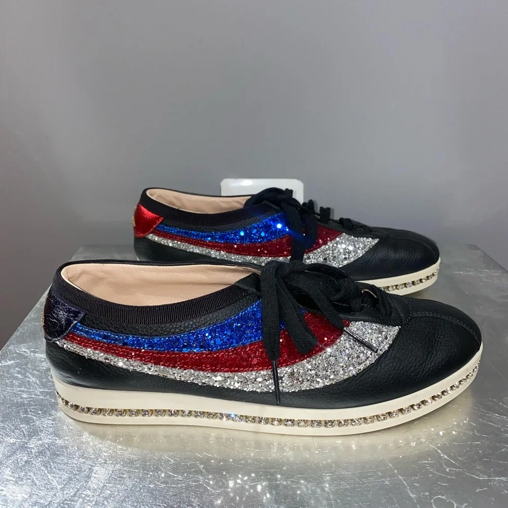 Leather Colorblock Pattern Sneakers - Picture 2 of 6
